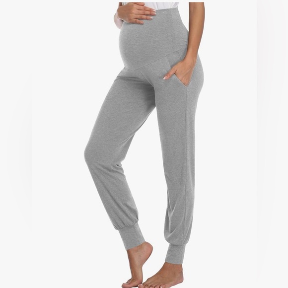 Amposh Women’s Maternity Casual Lounge Stretchy Jogger Pants Light Gray Size M - Picture 1 of 6